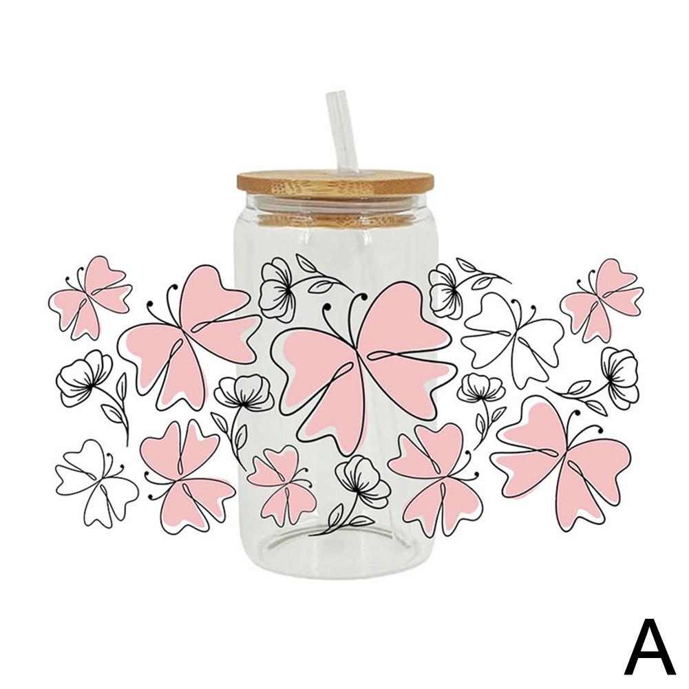 Květina 16OZ UV DTF Cup Wrap Transfers Samolepky Vlastní vodotěsná plechovka 1ks Glass DIY Lab O1D9