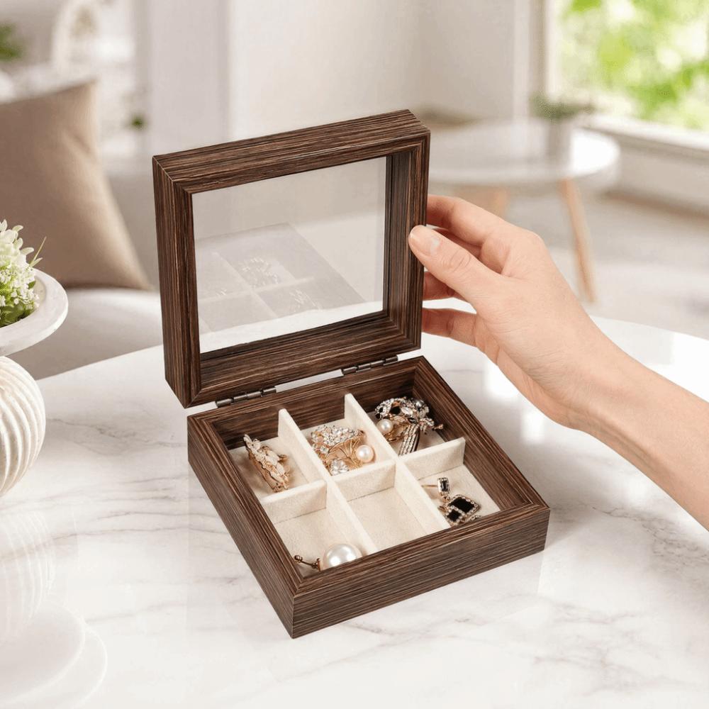 Velvet Interior Jewelry Organizer Dust-proof Ring Display Holder Gift Wood Jewelry Box Travel