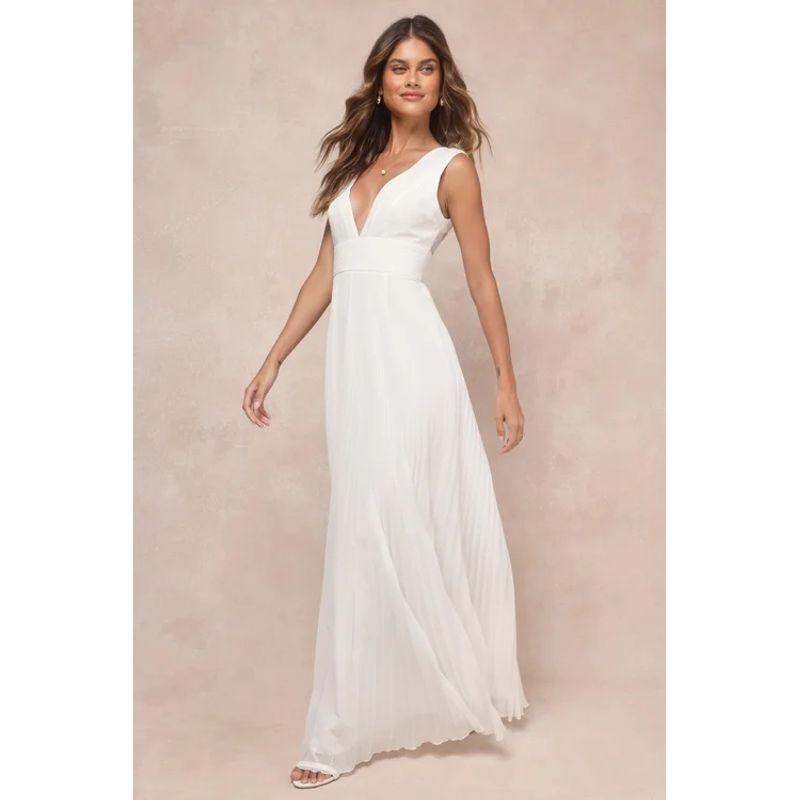 

Export Single Lu Home Ruched Fashion Minimalist Lace V-neck Slimming Banquet Party Vacation Elegant Trip Shoot Dress White L