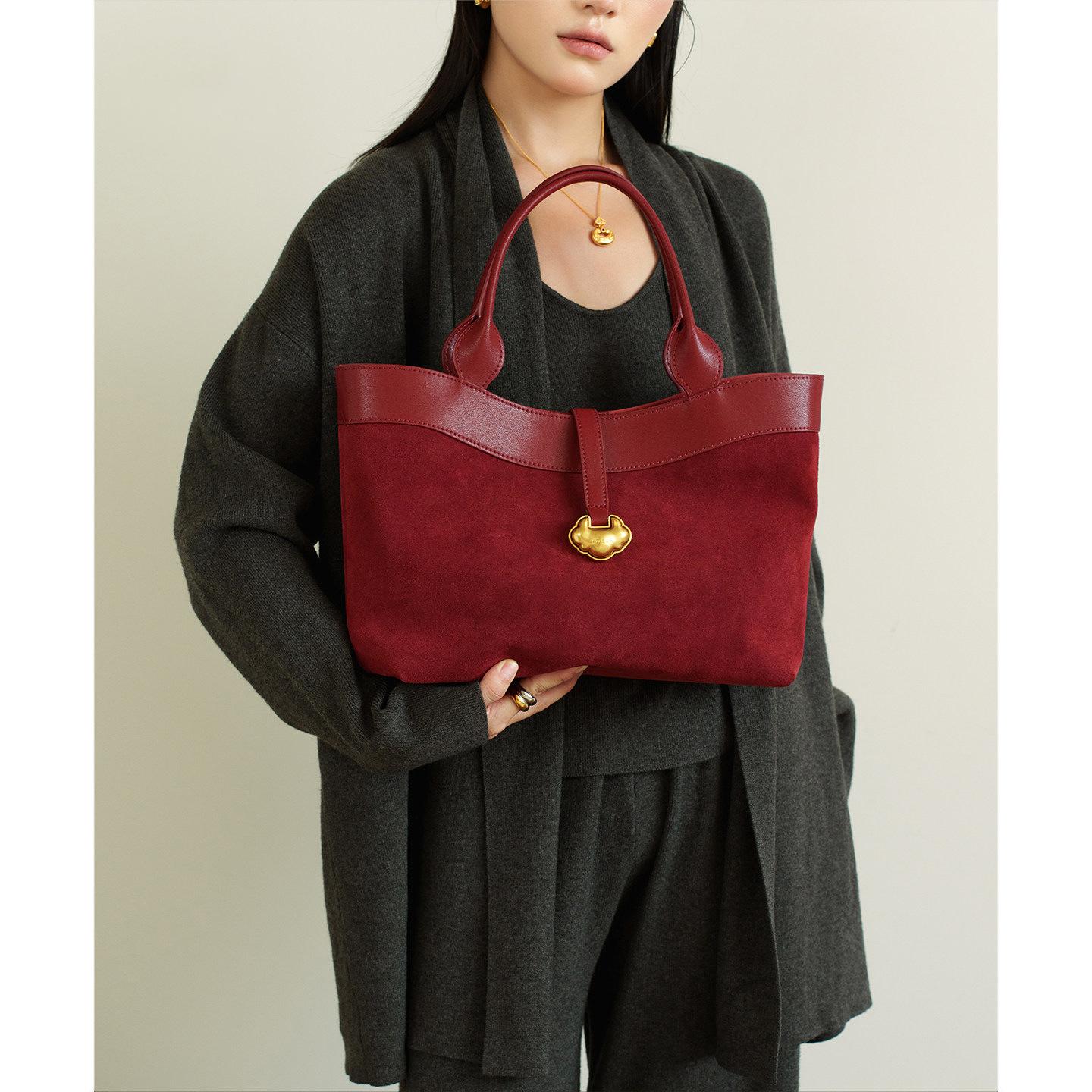 

Red Atmospheric Versatile Portable Tote Bag Premium Retro Frosted Leather Crossbody Shoulder Women s Bag Bridal Wedding Bag