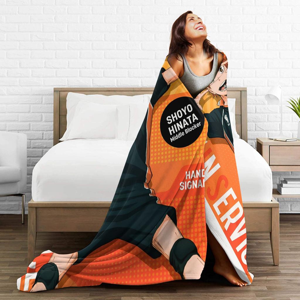 Haikyuu Japanese Anime Flannel Blankets Hinata Shoyo Customized Throw Blanket for Sofa Bedding Lounge 125*100cm Quilt,