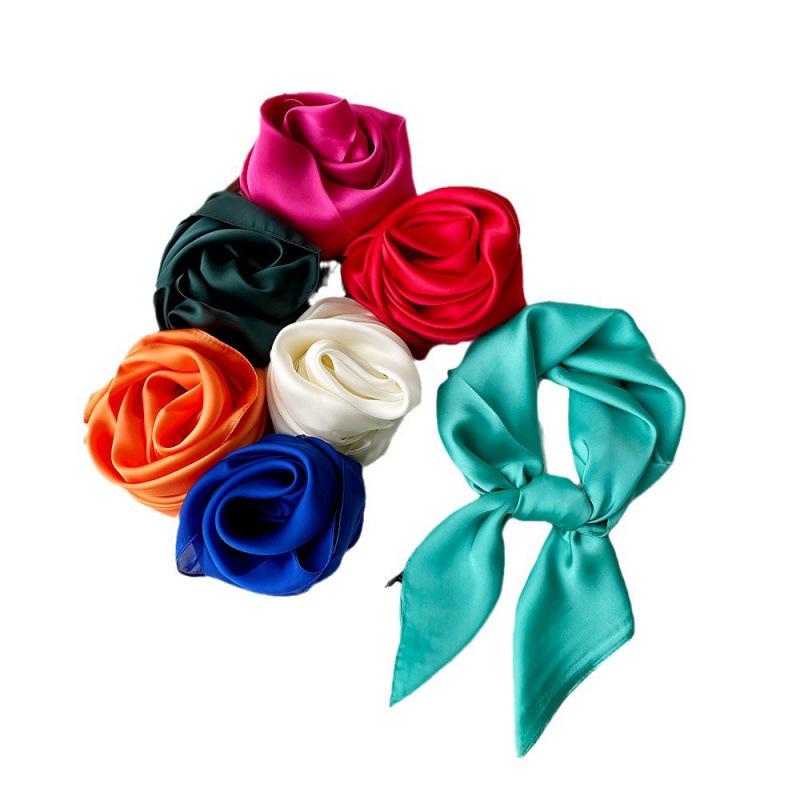 Dopamine Color Silk Scarf: Women's Solid Small Square Neckerchief & Headband
