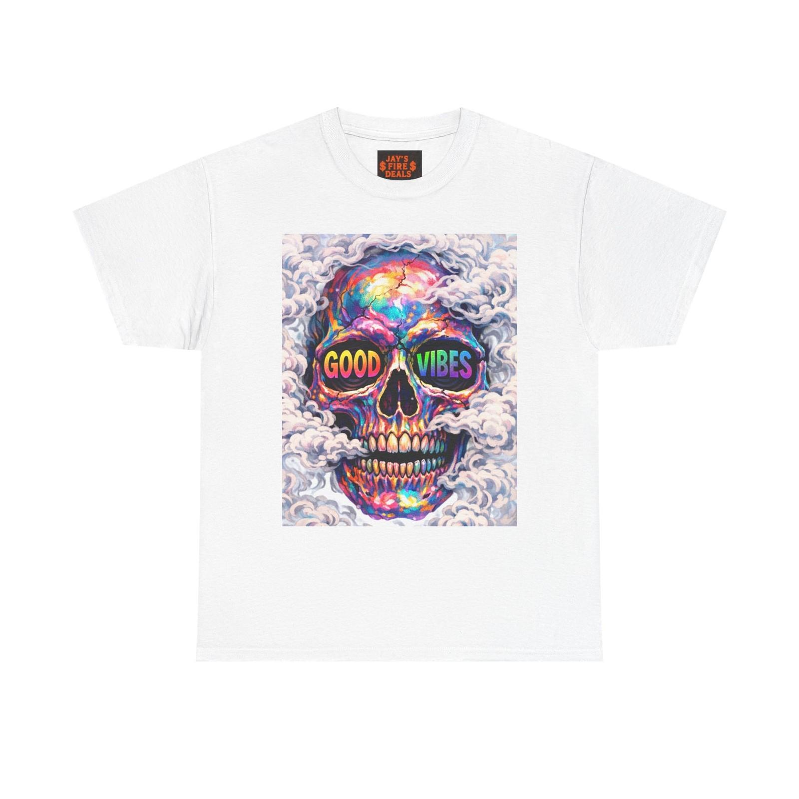 Psychedelic Rainbow Skull Good Vibes Tee Retro Skull T-Shirt S