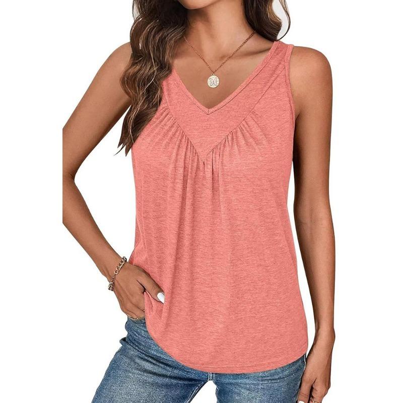 Summer Solid Color V-neck Sleeveless Top for Women Casual Loose Vest for Women Vest