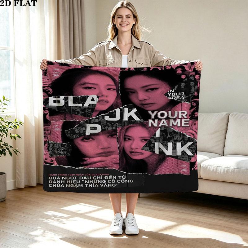 1PC Blackpink Custom Name Patterned Flannel Blanket Suitable For All Seasons for Home Decor Warmth and Comfort Gifts Holiday Present