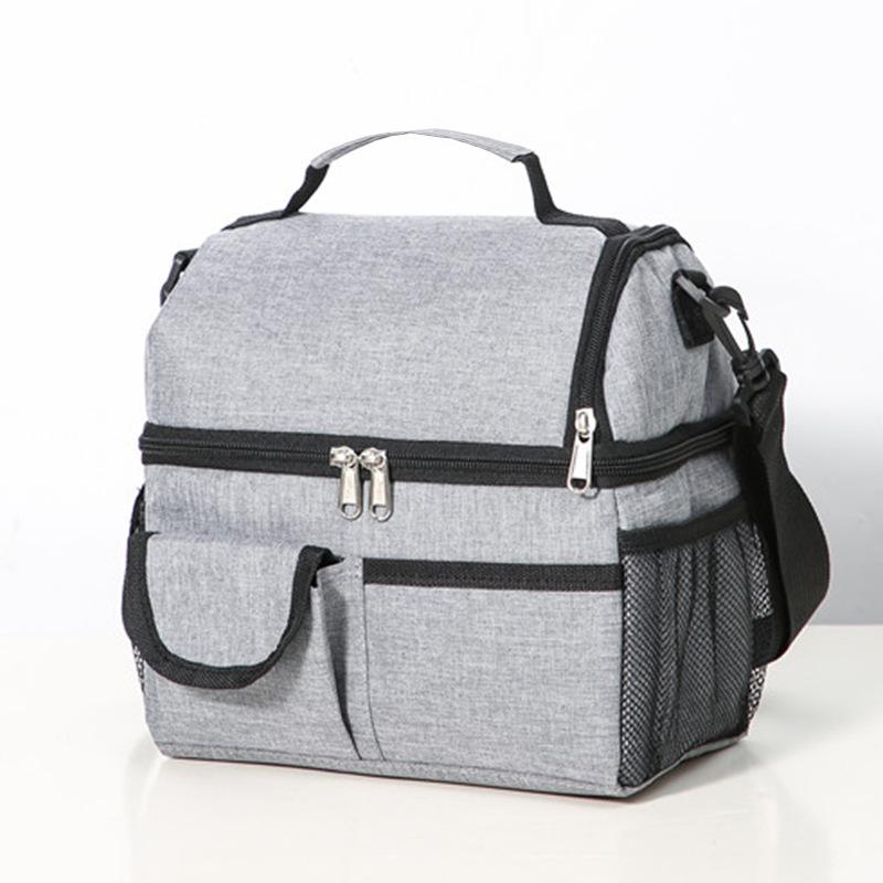 New Double Layer Tote Lunch Bags Large Oxford Cloth Cooler Picnic Bags With Shoulder Strap School Office Insulation Bags