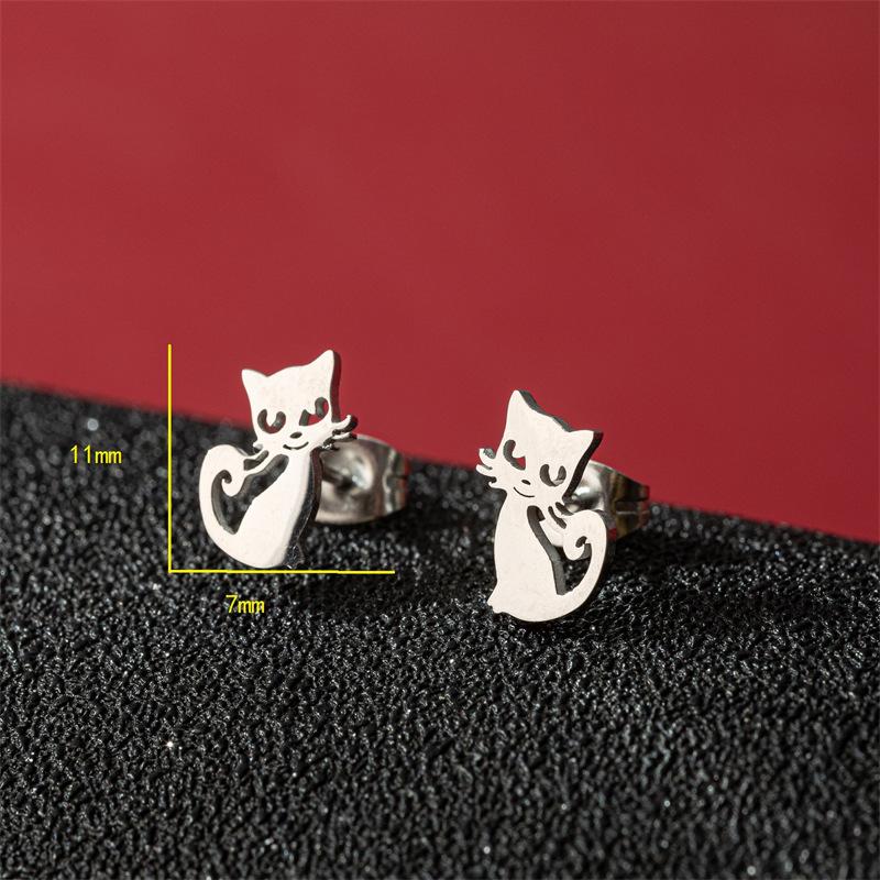 1 Paire Boucles d'Oreilles Animal Chat de Dessin Animé Mignon Boucle d'Oreille Clou Chaton en Acier Inoxydable pour Femmes