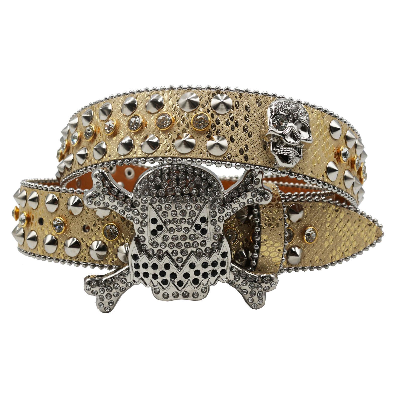 Writing A Notebook Women's European And American Fashion Personality Trendy Crystal Rhinestone Belt Belt Men Inlaid Skeleton Accessories Belt Men 125Cm