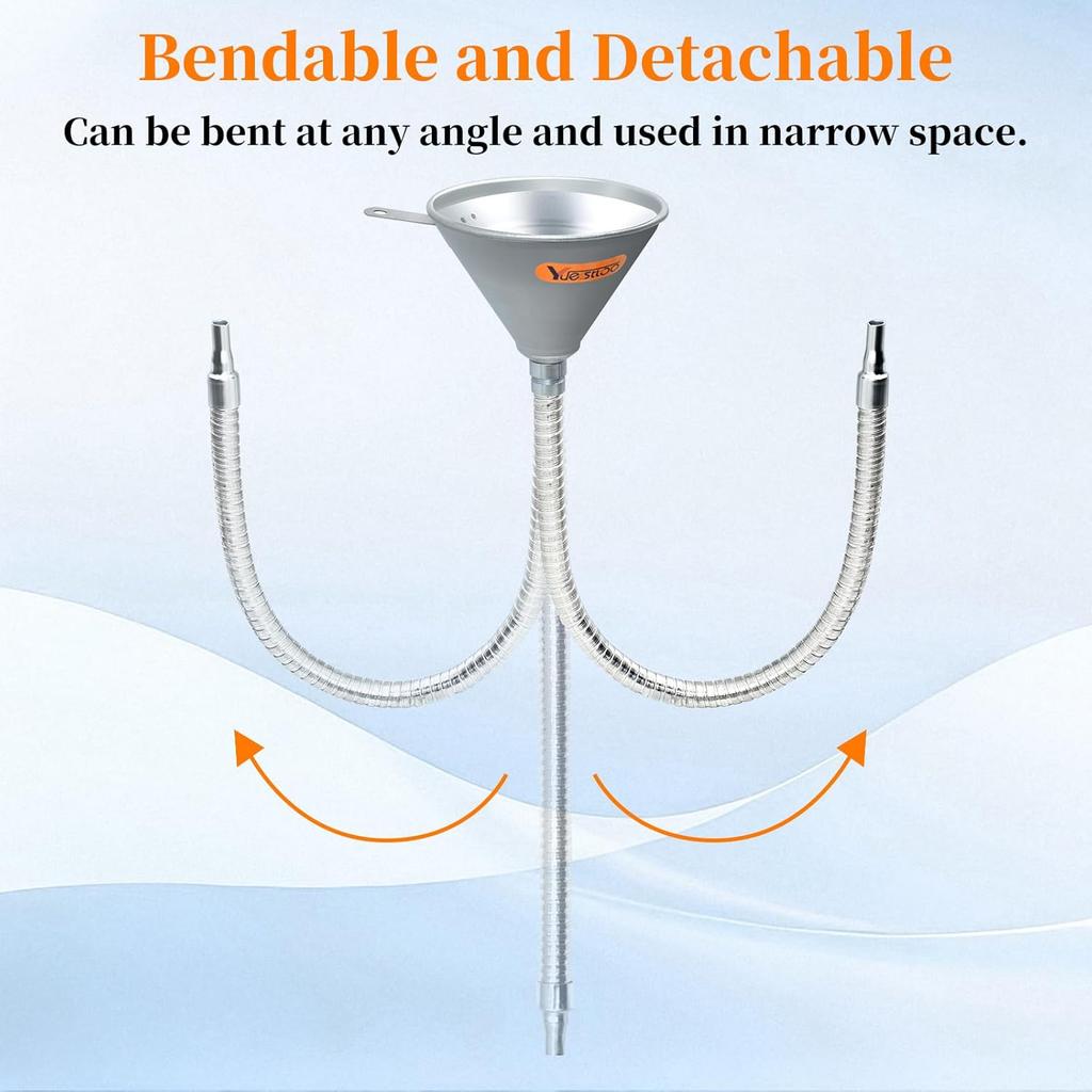 24.4" Steel Bendable Spout Funnel With Filter For All Automotive Oils, Metal Flexible Long Funnels For Automotive Use For Transmission Fluid, Diesel
