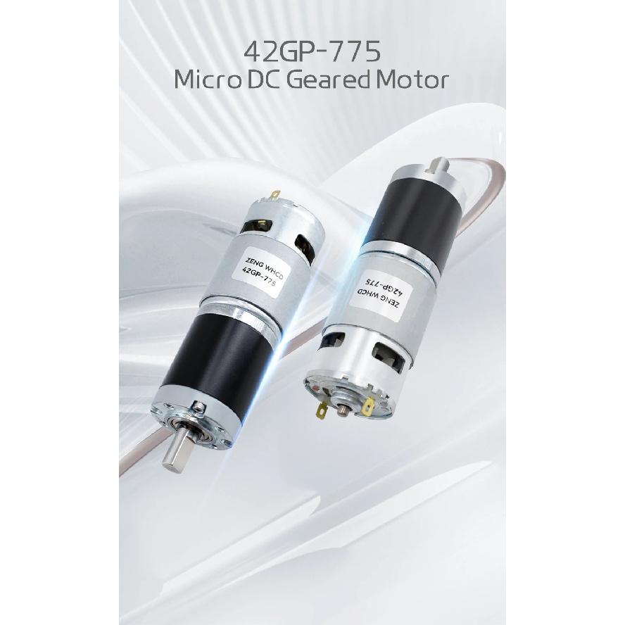 42GP-775 Planetary Gear Reduced DC Motor, 12V/24V, 10mm Output Shaft all-metal Gears Torque up to 253KG Reversible Brushed Motor