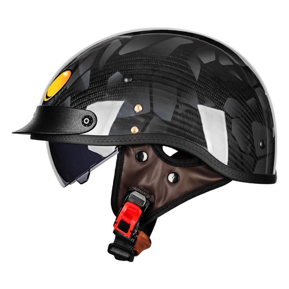 Half Helmet Men's Motorcycle Carbon Fiber Helmet Women's Locomotive Retro Summer Electric Car Scoop Helmet