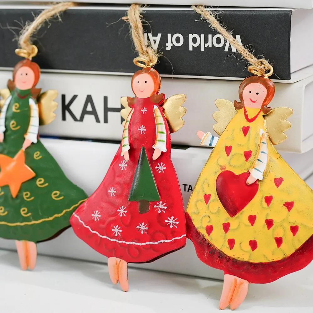 4pcs Christmas Tree Angel Pendant, Retro and Aged Christmas Wooden Decorative Pendant, Angel Small Pendant Accessory 8cm