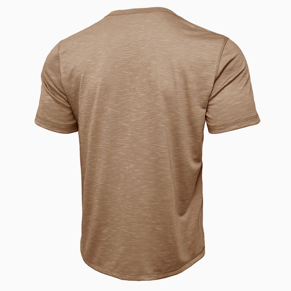 T-shirt da uomo in cotone con collo Henry, design ad alta elasticità, vestibilità slim, magliette tinta unita, top da uomo, T-shirt a maniche corte per uomo