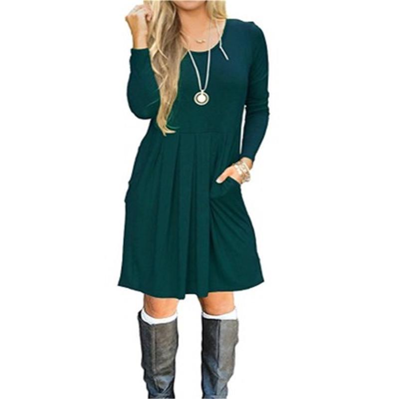 

Повседневное женское платье-футболка с длинным рукавом, карманом, свободного кроя, туника, короткое Tag M=US XS темно-зеленого