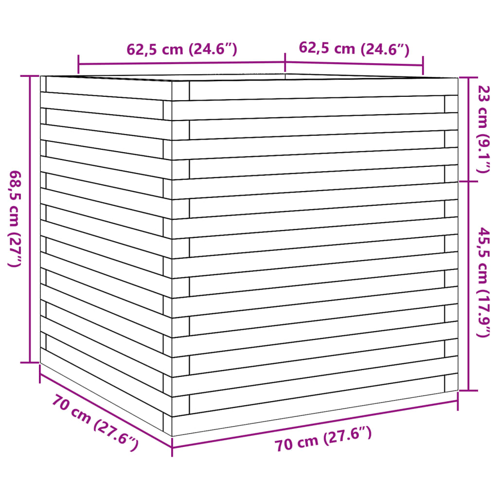 Plant Pot Wax Brown 70 X 70 X 68.5 Cm Solid Pine Wood