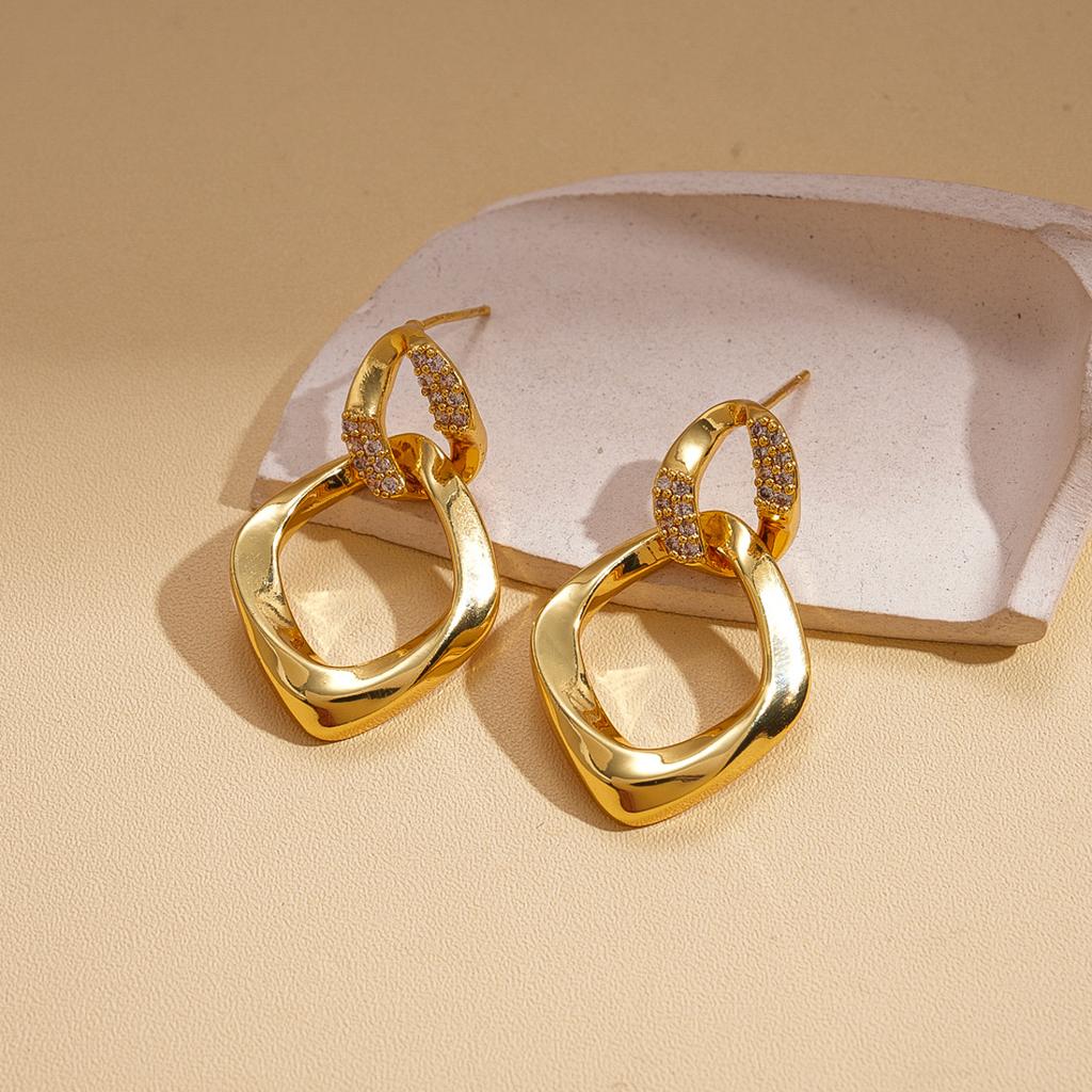 Zircon geometric rhombus twisted silver needle earrings fashion versatile niche earrings