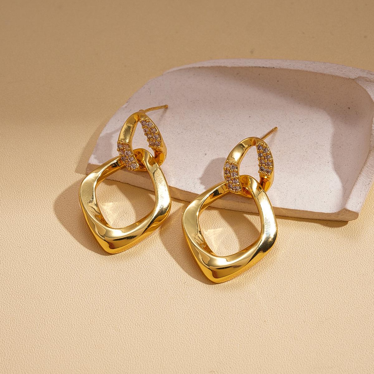 Zircon geometric rhombus twisted silver needle earrings fashion versatile niche earrings