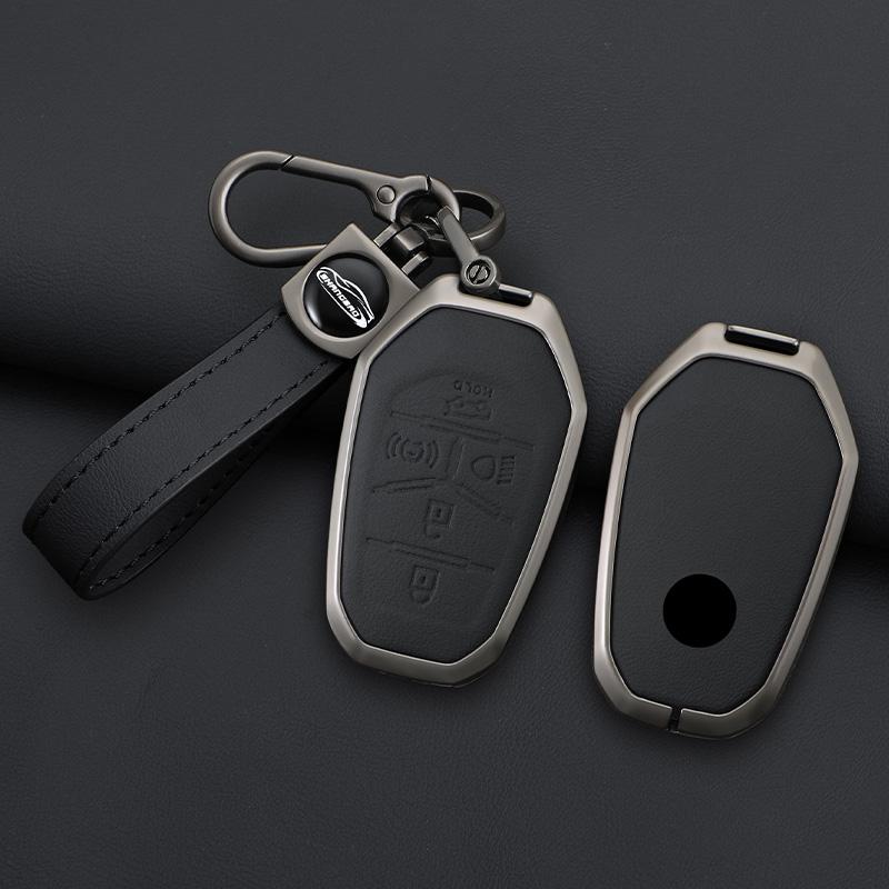 Zinc Alloy Leather Car Remote Key Case Cover Shell Fob For Ssang Yong  G4 Rexton Protective Keychain Styling Accessories