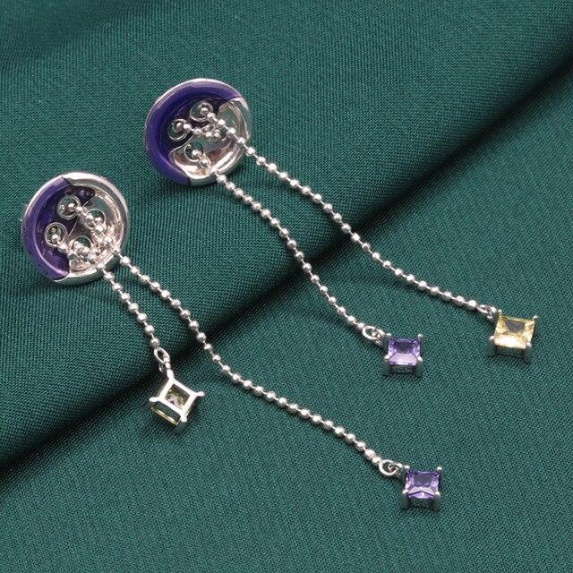 

Серьги-подвески из стерлингового серебра 925 пробы с эмалью и пуговицами, ювелирные изделия для женщин, простые желтые, фиолетовые серьги с цирконием, длинные серьги с кисточками E149 серебряный