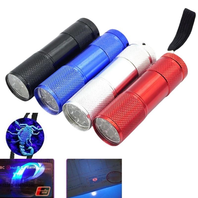 1/2/5Pcs Professional Purple Light Anti-Skid 395Nm Backlight Portable Ultraviolet Torch Gadgets 9Led Mini Flashlight With Rope