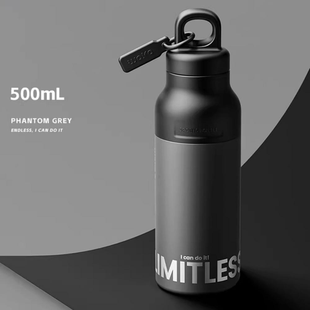 

500 мл Термос-бутылка для воды из нержавеющей стали Вакуумная колба Без завинчивающейся крышки Открывается нажатием одной рукой Автомобильная Велосипедная Спортивная бутылка 401-500ml чёрный