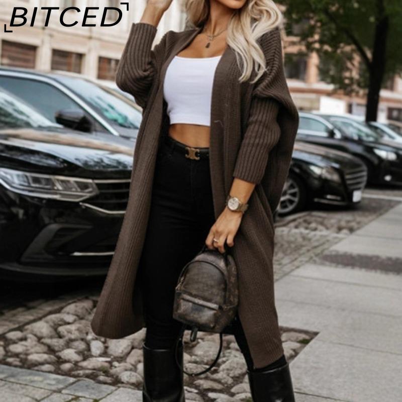 BITCED Women's Knitted Cardigan Autumn/Winter Oversized Solid-Colour Sweater