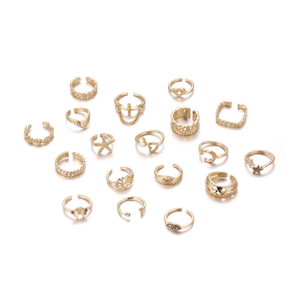 Retro Foot Ornament Love Star Moon Starfish Eye Pattern Open Foot Ring 18-Piece Set