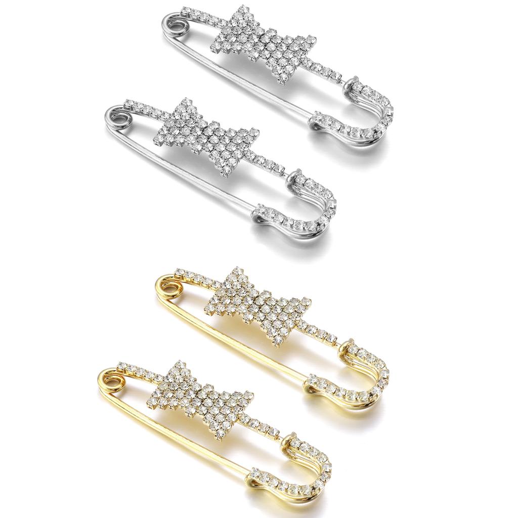 2pcs/Lot Alloy Rhinestone Brooch Pins Gold Silver Color Safety Fixed Brooches for Garment Decoration Jewelry Making