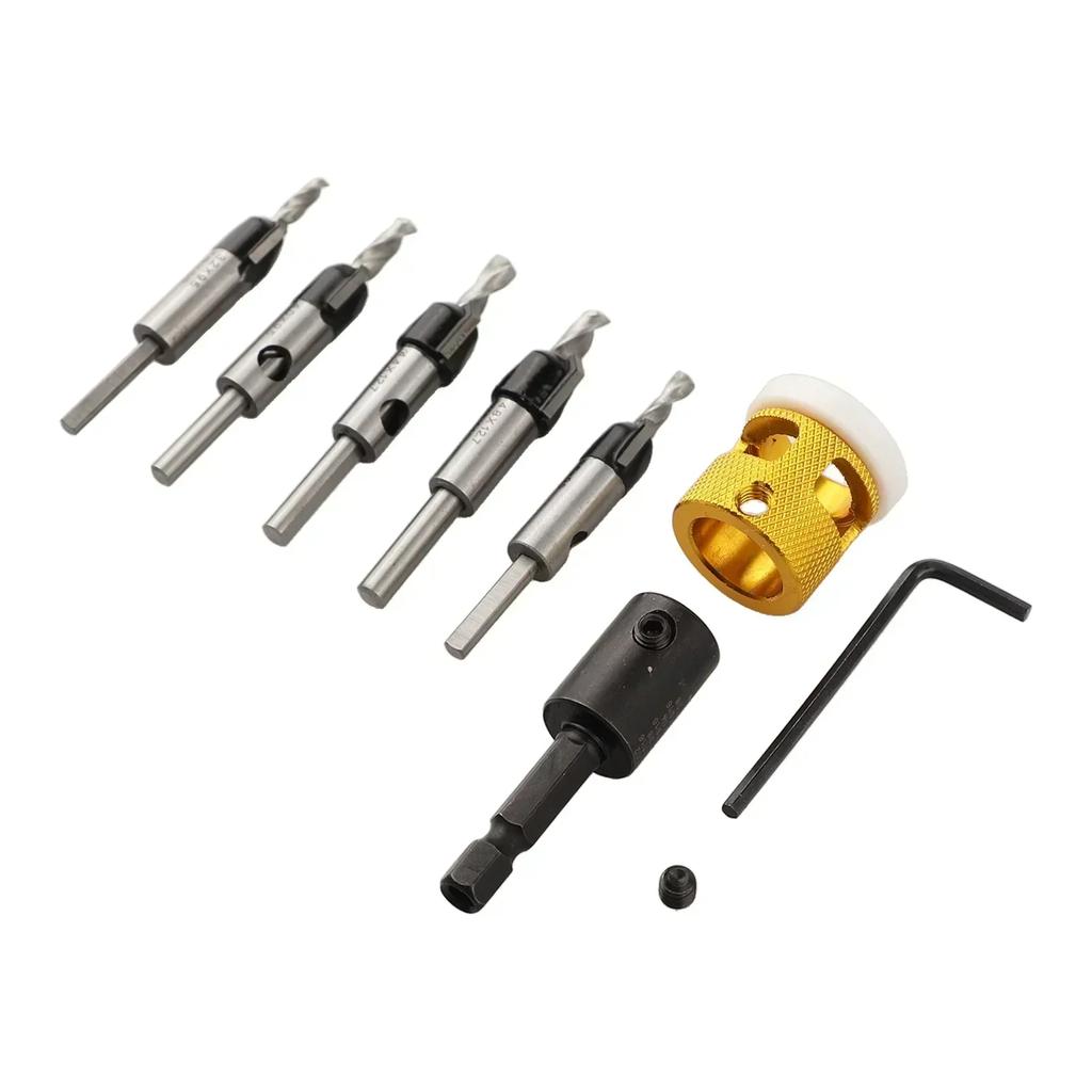 For Plastic Boards 5-Piece Drill Set Adjustable Depth Stop DIY Projects Compact Design Easy To Carry MDF And Plywood