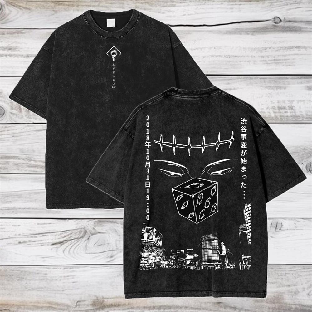 T-shirt Stampa Anime Jujutsu Kaisen Gojo Satoru Ryomen Sukuna Uomo Cotone Lavato T-shirt Manga Oversize Harajuku Maglietta Uomo