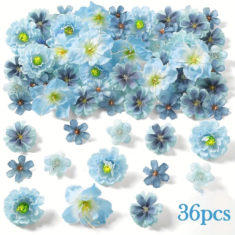 

36Pcs/Bag Silk Flower Heads Fake Rose Daisy for Home Decoration Wedding Decor Garland Supplies Artificial Craft Flower Wreath синій