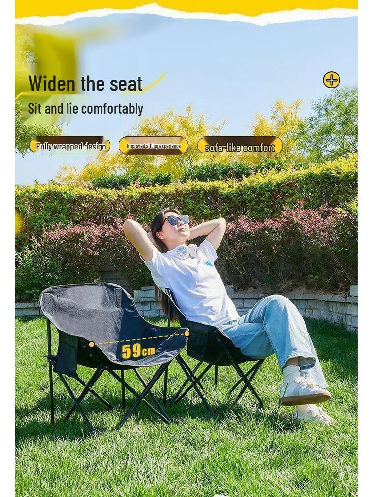 Portable Metal Folding Moon Chair with Backrest for Outdoor Camping and Picnics