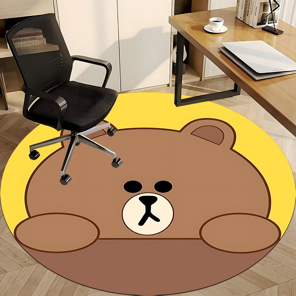 1pc BROWN Bear Line Office Round Area Rug, Under Office Chairs Bedroom Living Room Home Decor, Room Decoa1022101