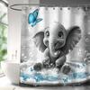 Funny Elephant Shower Curtain,Lovely Bathing Elephant Bathtub Curtain,Animal Pet Bathroom Decor,Fabric Waterproof Bathroom