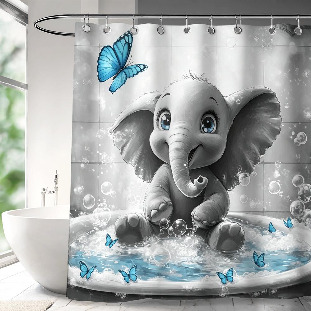 Funny Elephant Shower Curtain,Lovely Bathing Elephant Bathtub Curtain,Animal Pet Bathroom Decor,Fabric Waterproof Bathroom