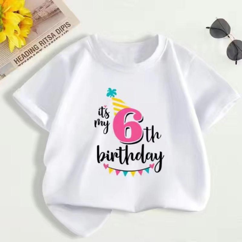 Summer Children's First Birthday Number T-shirt, Fashionable Short-sleeved Top for Boys and Girls