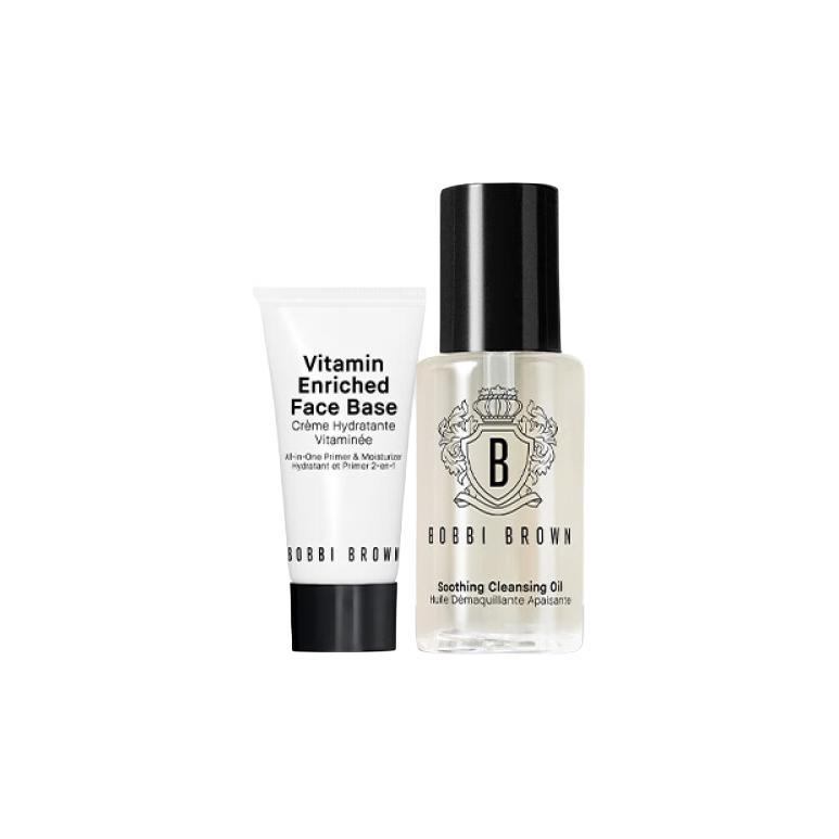 Bobbi Brown Soothing Cleansing Oil Facial Cleanser And Vitamin Enriched Face Base Moisturizer & Primer Travel Set Cream 7ml+Oil 15ml