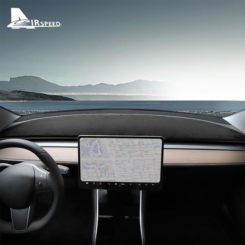 Suede Dashboard Cover Pad For Tesla Model 3 Model Y 2017-     Sunshade Anti-UV Dash Mat Sun-shading Non-slip