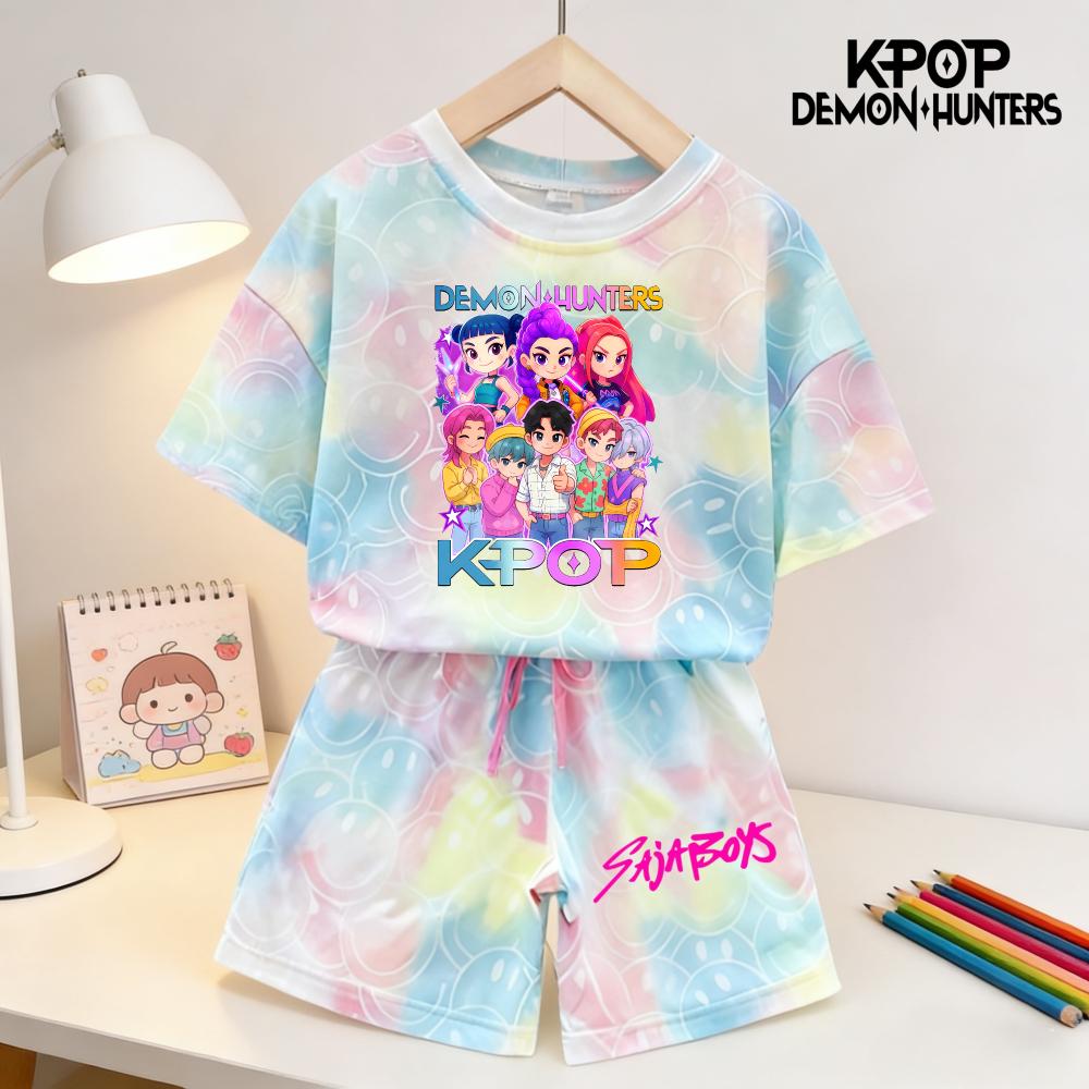 Sommar Demonjägare Leende Ansikte Flickor Barn 3D-tryckt Kortärmad T-shirt Tee Topp