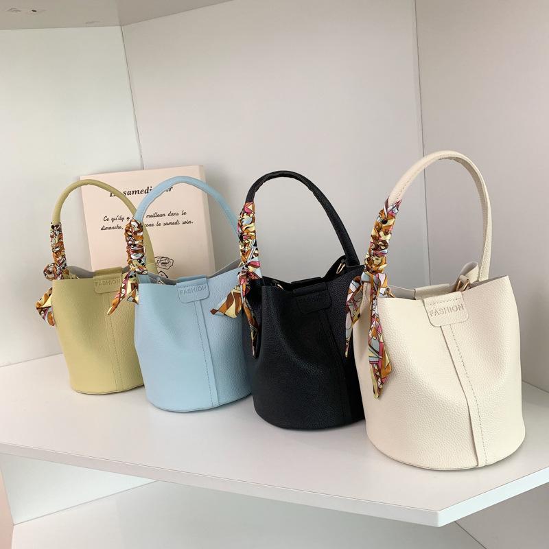 New Bag Women 2025 Korean Version of Fashion High-end Silk Scarf Portable Bucket Bag Niche Design Foreign Style Messenger Bag