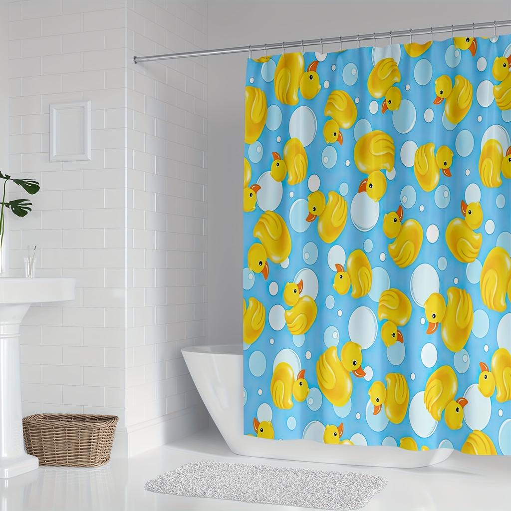 Summer Yellow Duck Shower Curtain - Digital Print, Water-Resistant Polyester, Machine Washable, All-Season Animal Theme