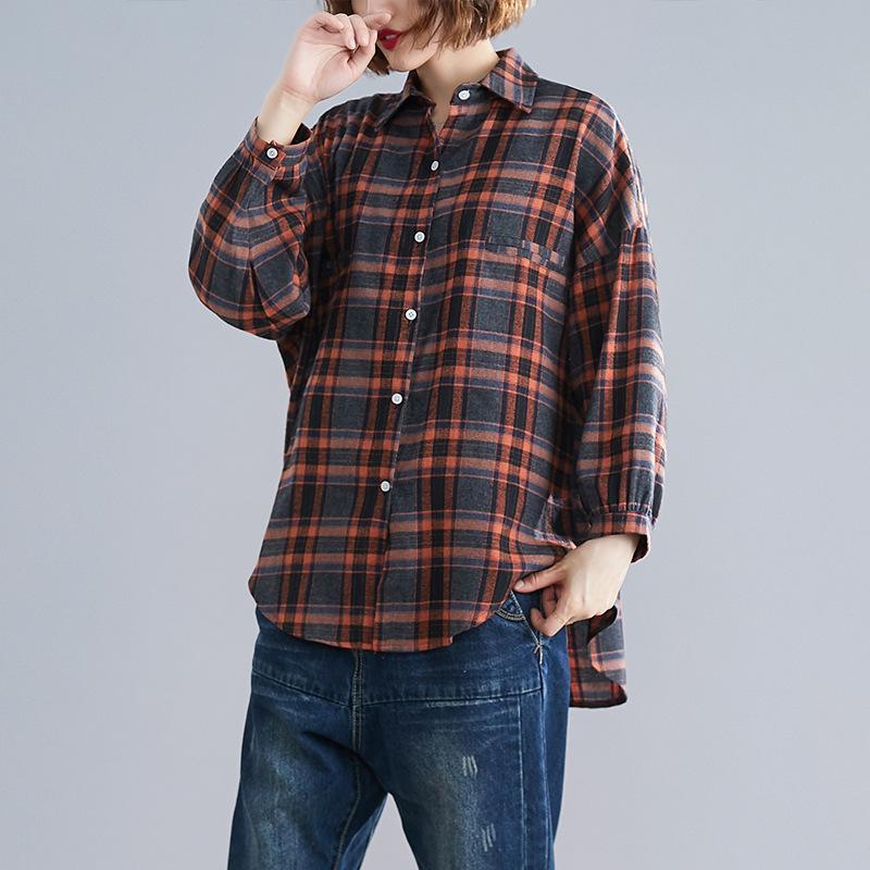 1116 large size women's clothing 55.5 kg fat mm versatile loose and thin cardigan plaid shirt jacket