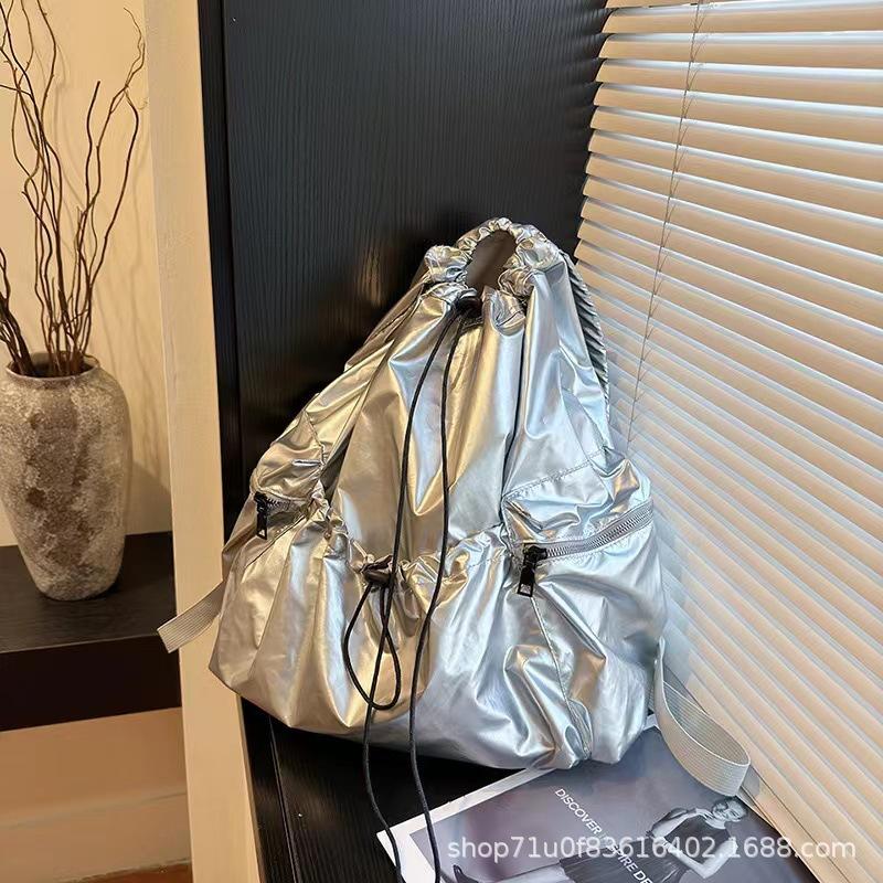 

Серебряный рюкзак женский большой емкости повседневная модная сумка-ведро студенческая школьная сумка многофункциональный рюкзак премиум-класса Sense серебряный