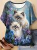 Summer Women 3D Printed Cat T-Shirt Cute Graphics Short Sleeves Tops Casual Fashion Tees O-Neck T-Shirts Oversize Woman Clothes