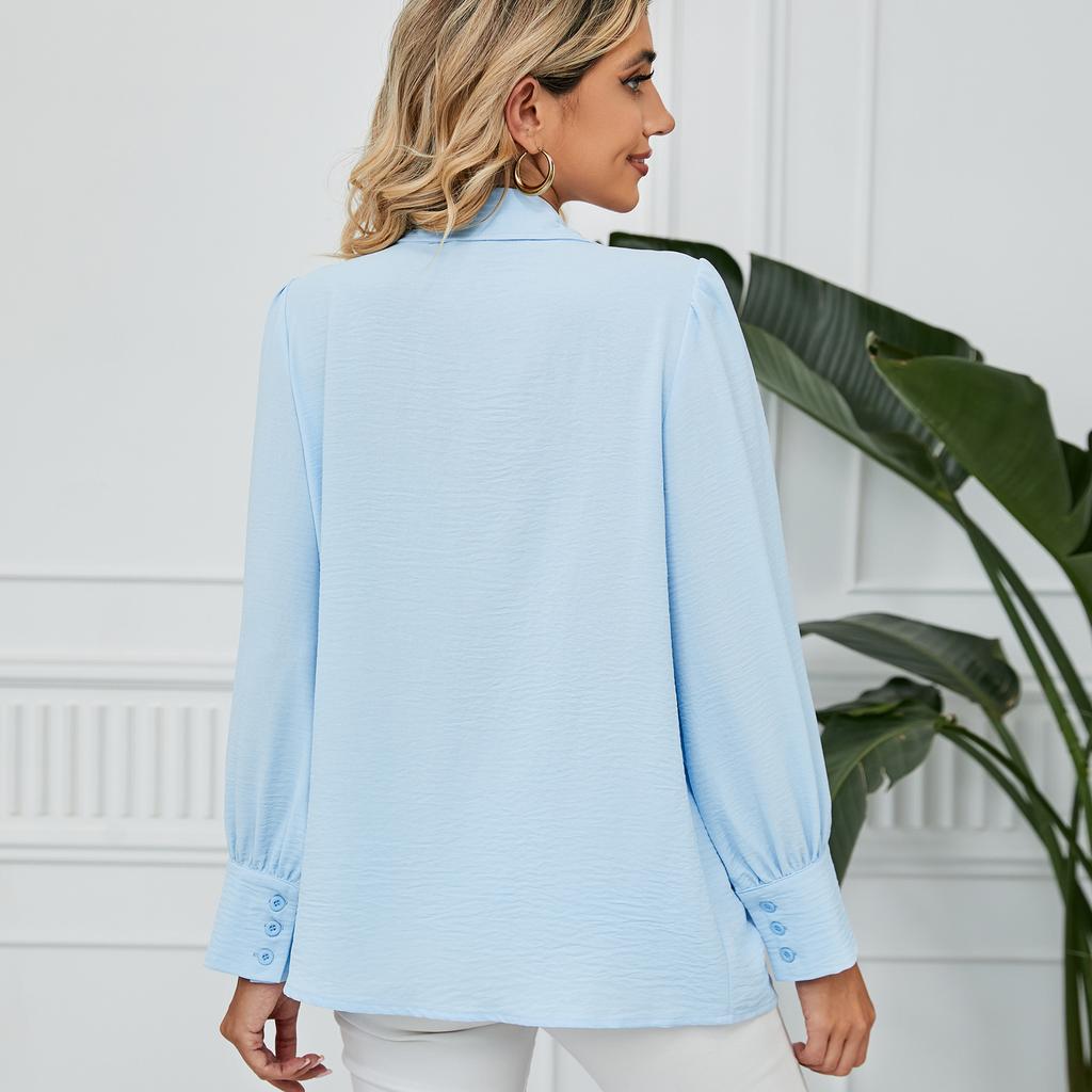 Women's Fashion Casual Spring Autumn Solid Color Print Long Sleeve POLO Neck Blouses & Shirts