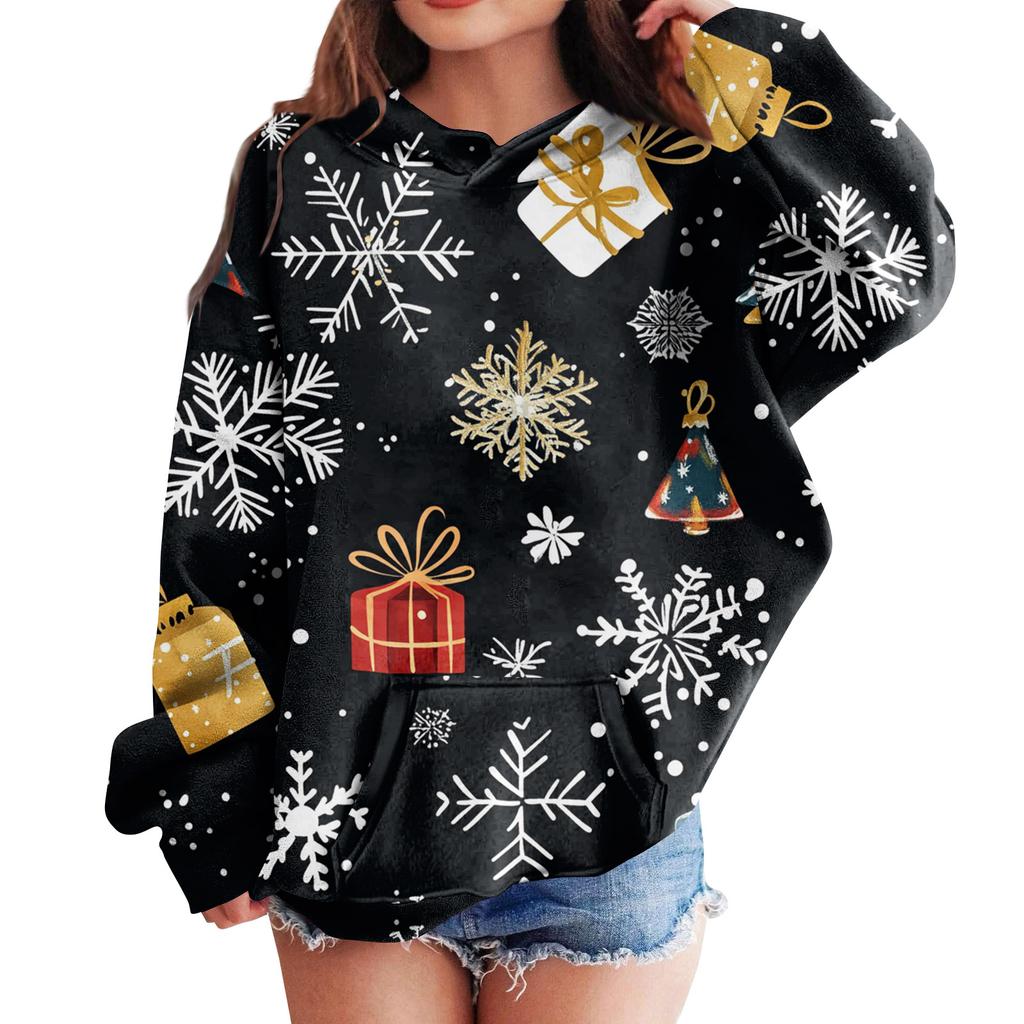 Sweatshirts For Teen Girls Hoodies Long Sleeve Drawstring Pullover Cute Oversized Hoodie Christmas Day