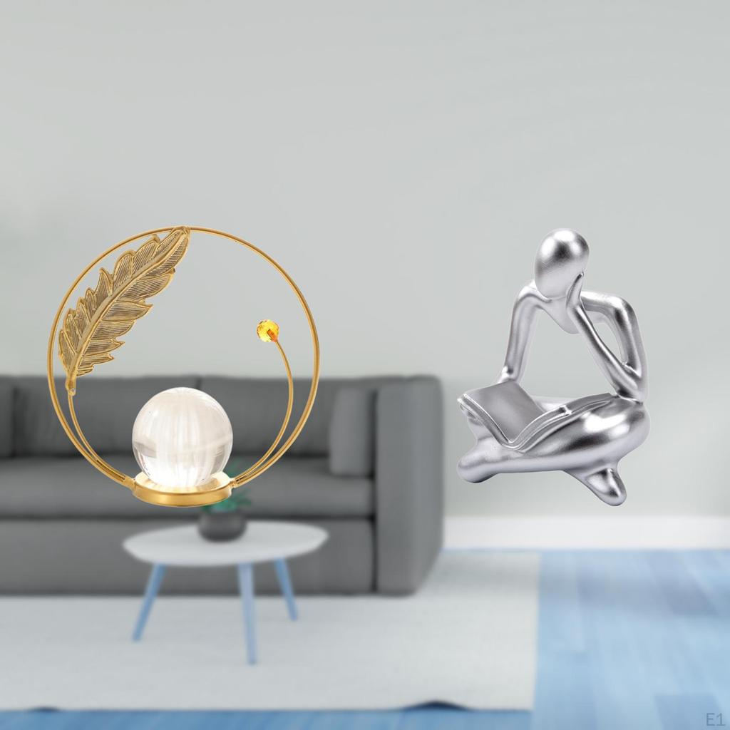 Crystal Ball Sculpture Metal Figurine Abstract Thinker Statue Desk Ornament Stand for Hallway