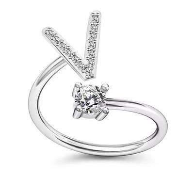 Zirkon Anfangsbuchstabe A-Z Buchstabenringe für Frauen Mädchen Verstellbarer offener Ring Name Alphabet Weiblich Hochzeit Modeschmuck Geschenk