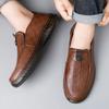 Cow Tendon Sole Men's Leather Shoes Summer Hollow Breathable Soft Sole One Pedal Driving Casual Shoes Soft Surface Soft Sole Business Shoes