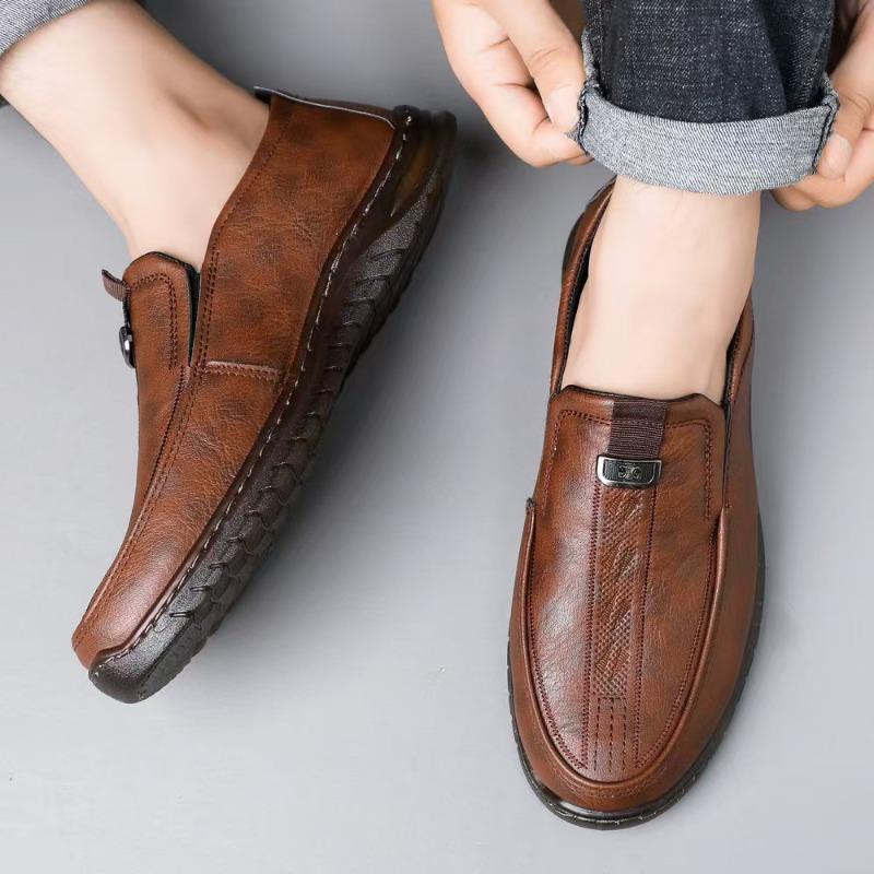 Cow Tendon Sole Men's Leather Shoes Summer Hollow Breathable Soft Sole One Pedal Driving Casual Shoes Soft Surface Soft Sole Business Shoes